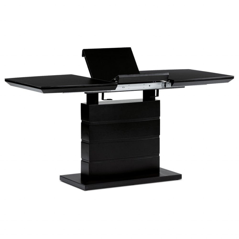 eoshop Jedálenský stôl 110+40x70 cm, čierna 4 mm sklenená doska, MDF, čierny matný lak HT-420 BK